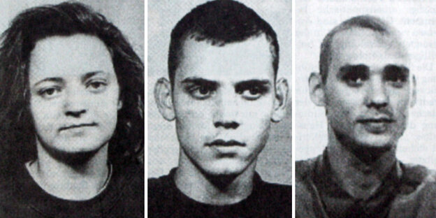 Porträts von Beate Zschäpe, Uwe Böhnhardt und Uwe Mundlos Porträts von Beate Zschäpe, Uwe Böhnhardt und Uwe Mundlos