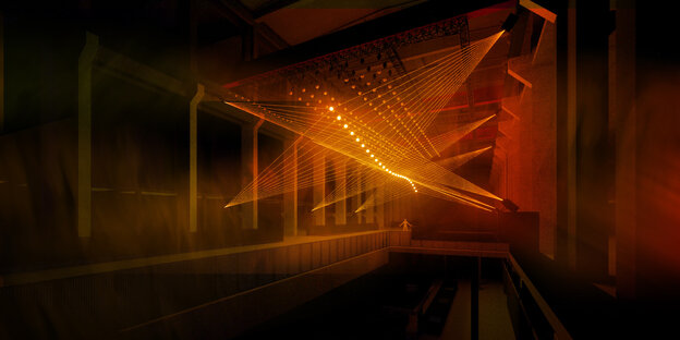 Illustration einer gelb-roten Laser-Lichtershow Illustration einer gelb-roten Laser-Lichtershow